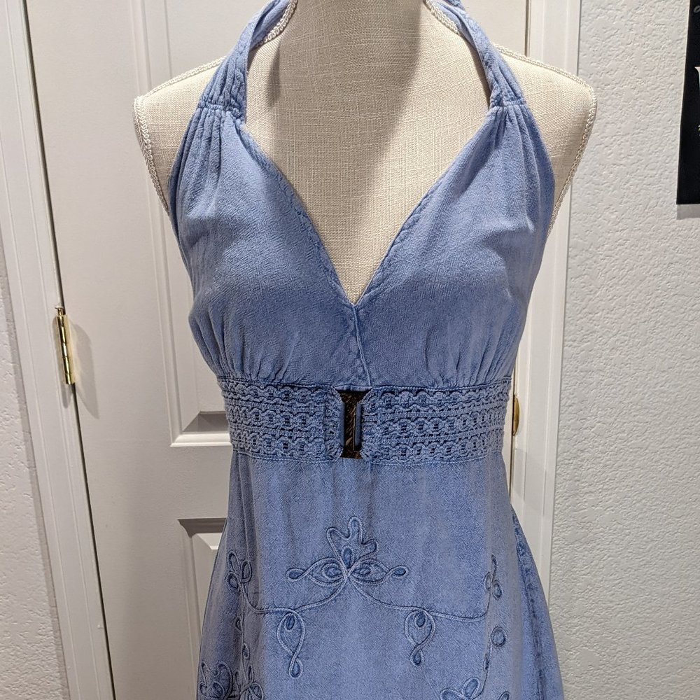 Halter style, blue summer dress from Giocom botique. Size Medium